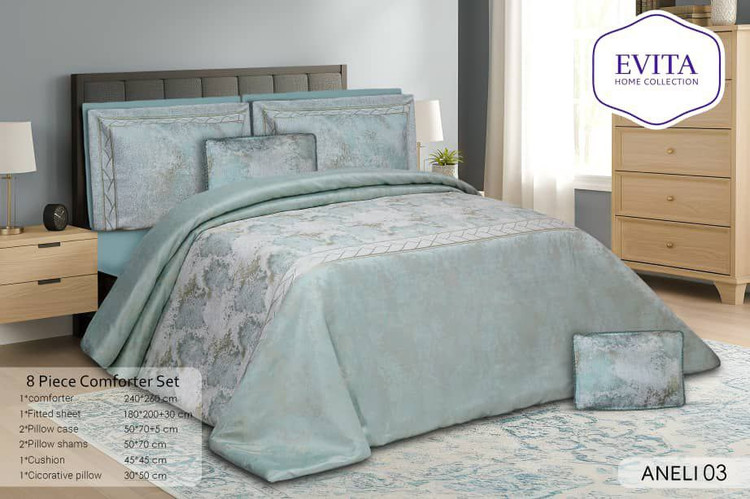 روتختی مخمل شانل 8 تکه لوکس روی تخت دونفره