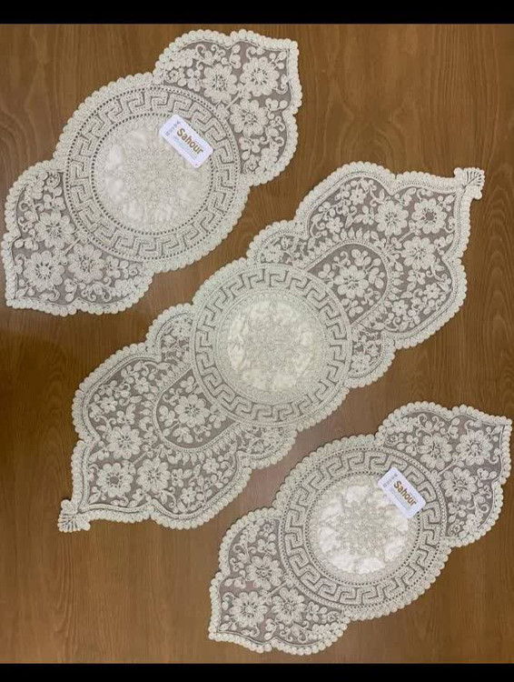 ست رومیزی سه تکه دانتل قیطان دوزی