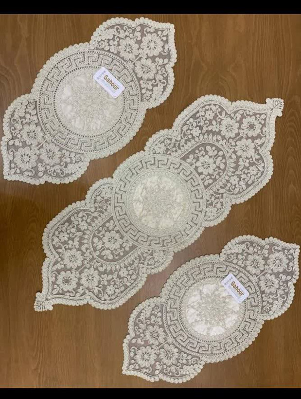 ست رومیزی سه تکه دانتل قیطان دوزی